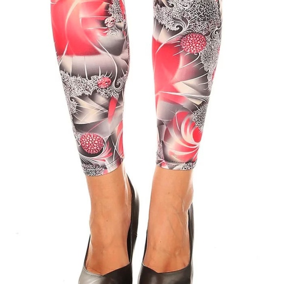 NEW LUCKY FASHION ABSTRACT SOFT LEGGINGS PANTS RED - Picture 5 of 6
